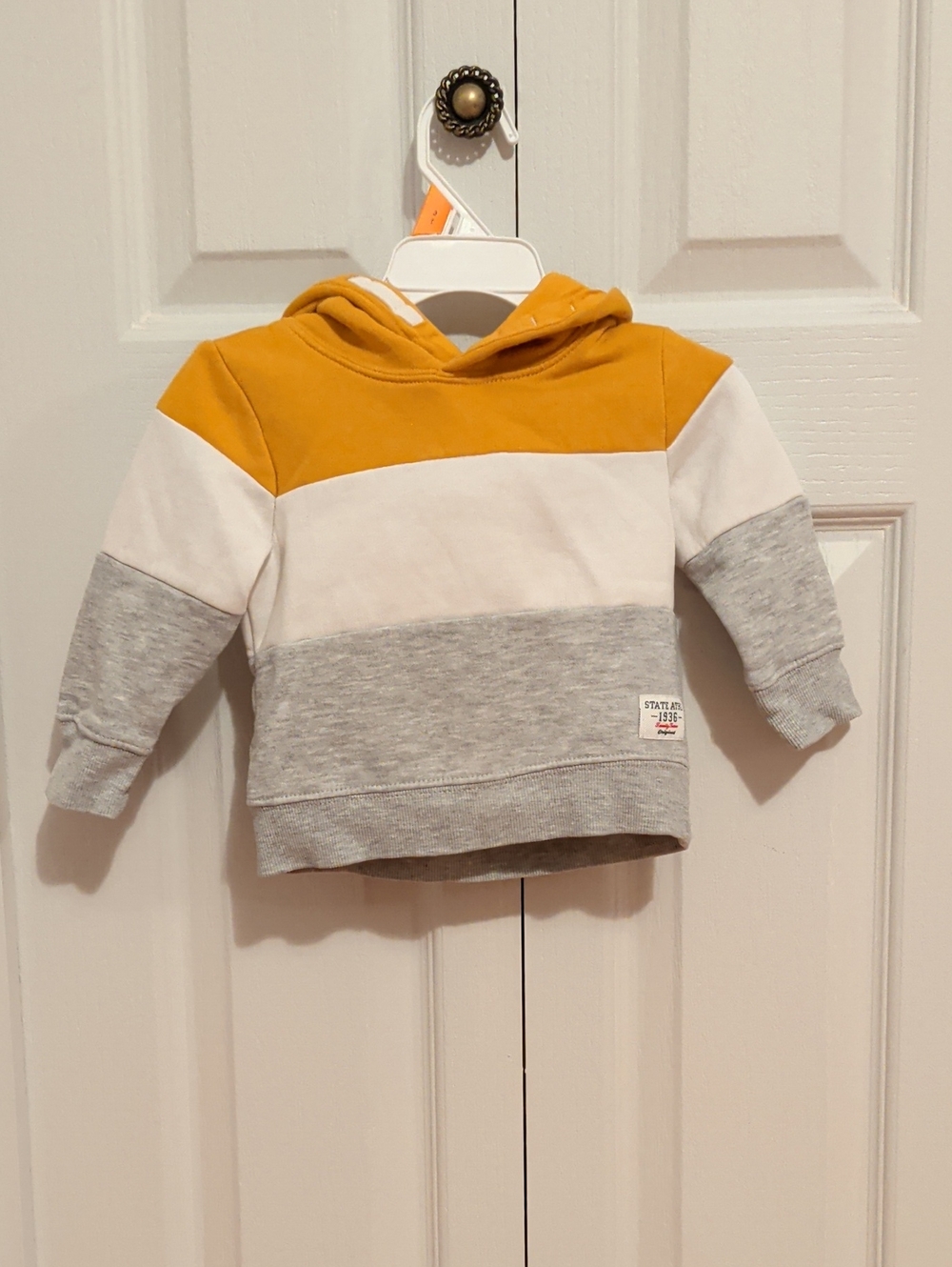 Striped Hooded Pullover Sweatshirt - Mustard/White/Gray - Kids